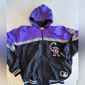 Vtg Y2K 90s Colorado Rockies Windbreaker Jacket Mens Medium Black Purple  Logo